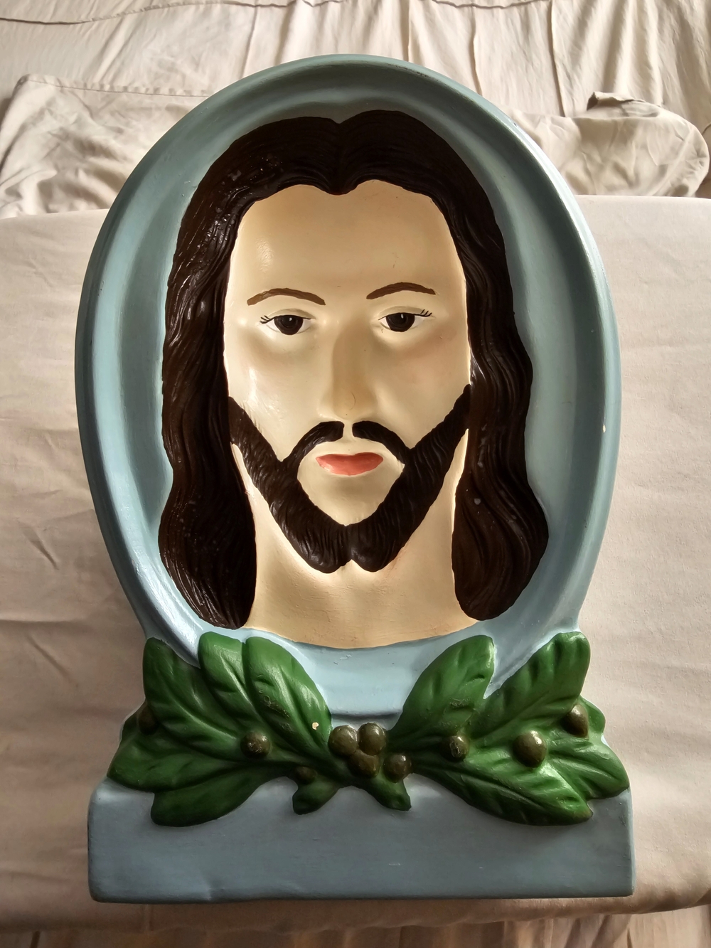 Vintage Jesus Christ Concave Face Bust Eyes Follow Optical Illusion Religious 11